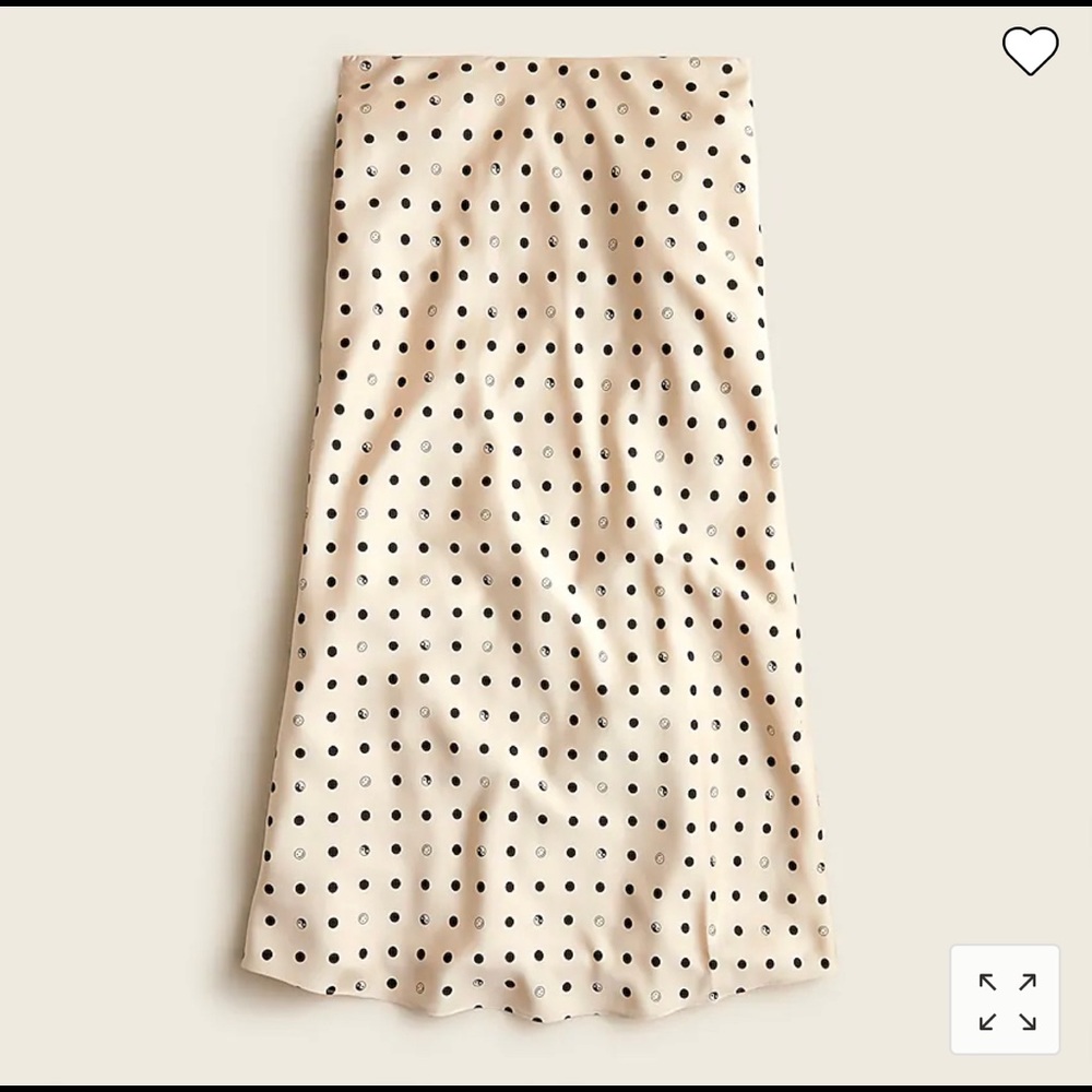 J. Crew midi silk skirt, cream with mixed black dots